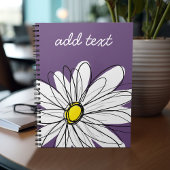Paarse en gele whimsical Daisy Custom Text Notitieboek