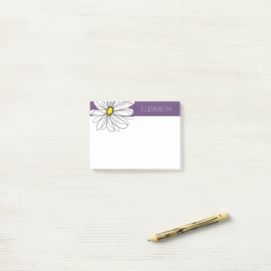 Paarse en gele whimsical Daisy Custom Text Post-it® Notes (Op bureau)