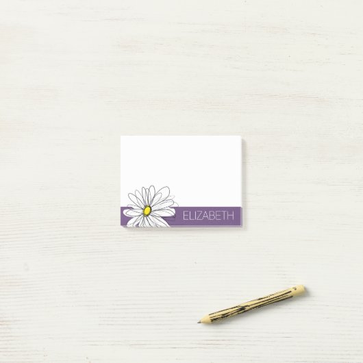 Paarse en gele whimsical Daisy Custom Text Post-it® Notes (Op bureau)