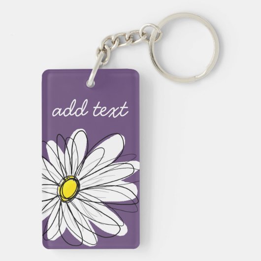 Paarse en gele whimsical Daisy Custom Text Sleutelhanger (achterkant)