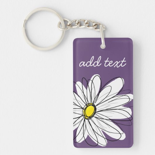 Paarse en gele whimsical Daisy Custom Text Sleutelhanger (Voorkant)
