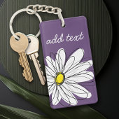 Paarse en gele whimsical Daisy Custom Text Sleutelhanger