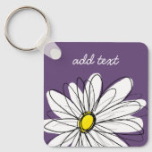 Paarse en gele whimsical Daisy Custom Text Sleutelhanger (Voorkant)