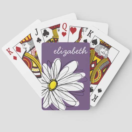 Paarse en gele whimsical Daisy Custom Text Speelkaarten (Achterkant)