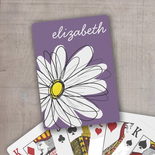 Paarse en gele whimsical Daisy Custom Text Speelkaarten