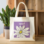 Paarse en gele whimsical Daisy Custom Text Tote Bag<br><div class="desc">Een zand en griezelig stuk van hipster. Je kunt een naam,  een monogram of een andere aangepaste tekst toevoegen. Als u de kunst rond moet bewegen,  klik op de aanpassingsknoop om veranderingen aan te brengen.</div>