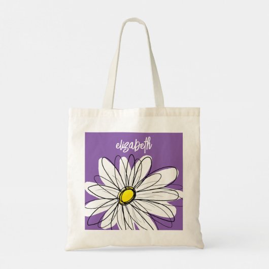 Paarse en gele whimsical Daisy Custom Text Tote Bag (Achterkant)