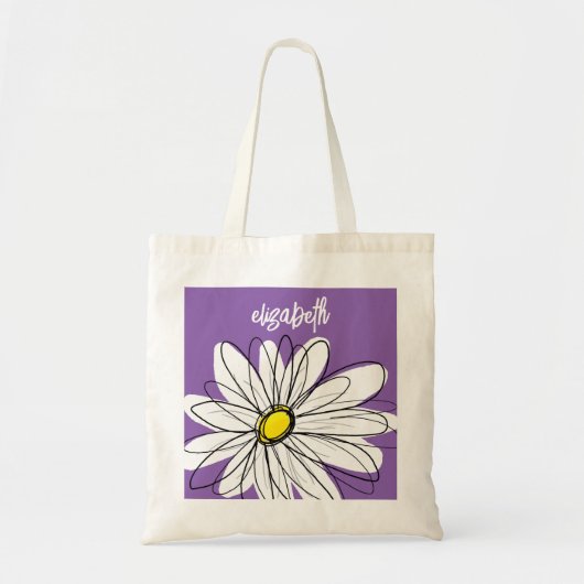 Paarse en gele whimsical Daisy Custom Text Tote Bag (Voorkant)