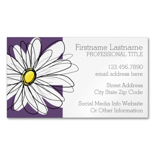 Paarse en gele whimsical Daisy Custom Text Visitekaartje Magneet (Voorkant)