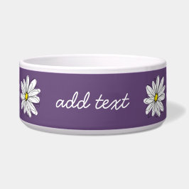 Paarse en gele whimsical Daisy Custom Text Voerbakje
