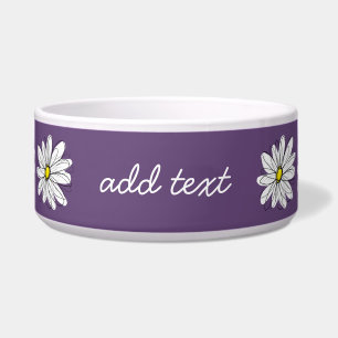 Paarse en gele whimsical Daisy Custom Text Voerbakje