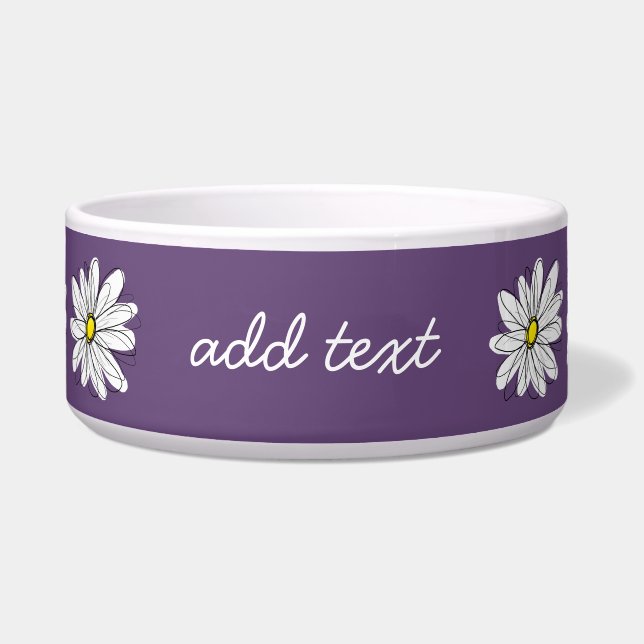 Paarse en gele whimsical Daisy Custom Text Voerbakje (Voorkant)