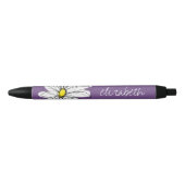Paarse en gele whimsical Daisy Custom Text Zwarte Inkt Pen (Voorkant)