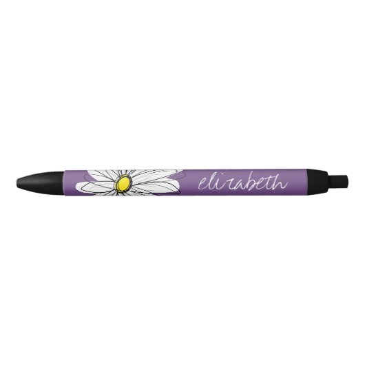 Paarse en gele whimsical Daisy Custom Text Zwarte Inkt Pen (Voorkant)