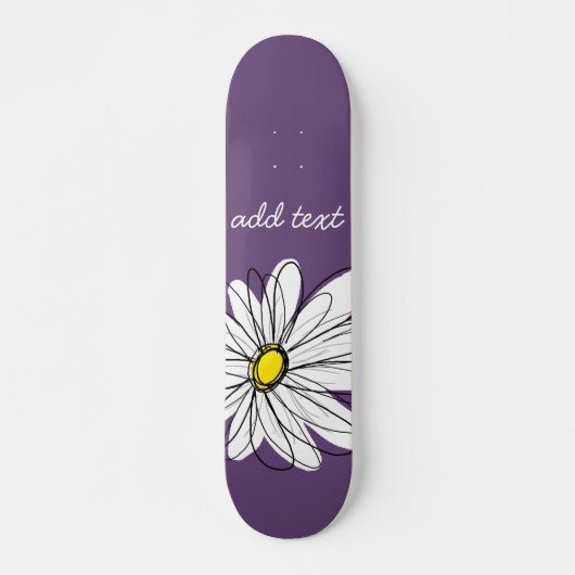 Paarse en gele whimsical Daisy Script-tekst Skateboard (Voorkant)