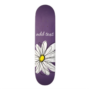 Paarse en gele whimsical Daisy Script-tekst Skateboard