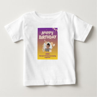 Paarse en gele Zalige verjaardag baby naam t-shirt