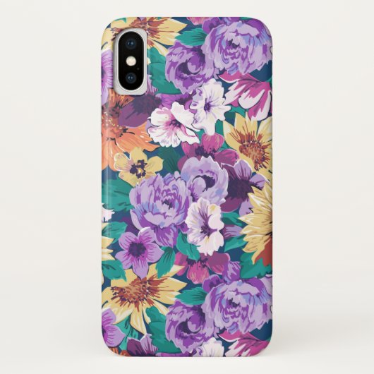 Paarse en gele zomerbloemen collage patroon Case-Mate iPhone case (Achterkant)