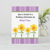 Paarse en gele zonnebloem verjaardagsuitnodiging kaart (Staand voorkant)