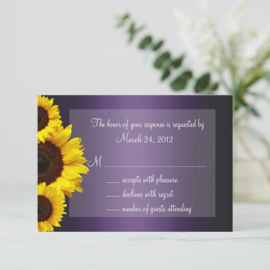 Paarse en gele zonnebloempjes RSVP (Staand voorkant)