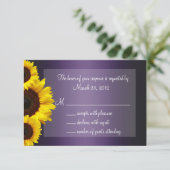 Paarse en gele zonnebloempjes RSVP Kaartje (Staand voorkant)