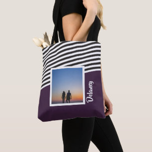 Paarse en gestreepte patroon gepersonaliseerde fot tote bag