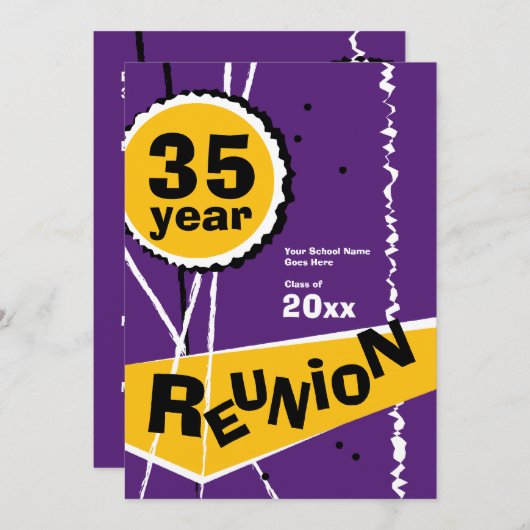 Paarse en Gold 35-jarige uitnodiging tot reünie (Voorkant / Achterkant)