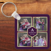 Paarse en Gold 4 Afbeeldingen Familie Foto Collage Sleutelhanger (Voorkant)
