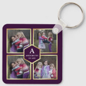 Paarse en Gold 4 Afbeeldingen Familie Foto Collage Sleutelhanger (Achterkant)