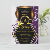 Paarse en Gold 50e verjaardag Uitnodiging (Staand voorkant)