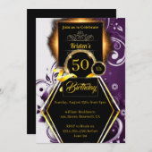 Paarse en Gold 50e verjaardag Uitnodiging (Voorkant / Achterkant)