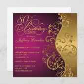 Paarse en Gold 80e verjaardag van de uitnodiging (Voorkant / Achterkant)