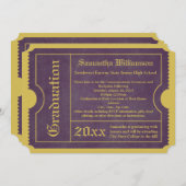 Paarse en Gold Afstuderen Ticket-uitvindingen Kaart (Voorkant / Achterkant)