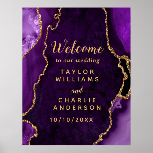 Paarse en Gold Agaat Bruiloft Welkom Poster (Voorkant)