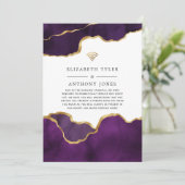 Paarse en Gold Agate lijst met minder bruiloft Aankondiging (Staand voorkant)
