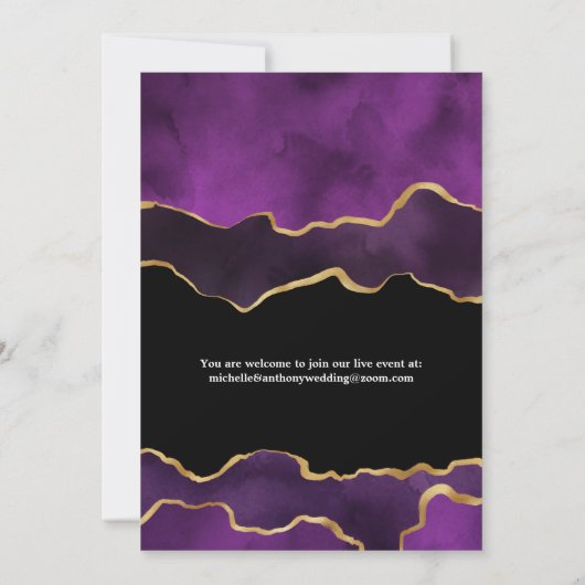 Paarse en Gold Agate lijst met minder bruiloft Aankondiging (Achterkant)