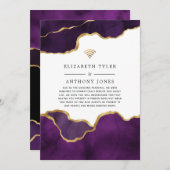 Paarse en Gold Agate lijst met minder bruiloft Aankondiging (Voorkant / Achterkant)