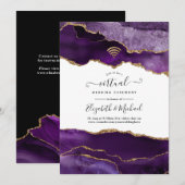 Paarse en Gold Agate virtuele huwelijksuitnodiging Kaart (Voorkant / Achterkant)