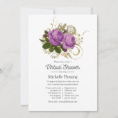 Paarse en Gold  Chic Floral Virtual Shower Kaart (Voorkant)
