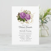 Paarse en Gold  Chic Floral Virtual Shower Kaart (Staand voorkant)