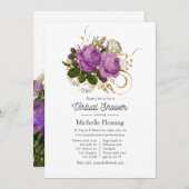 Paarse en Gold  Chic Floral Virtual Shower Kaart (Voorkant / Achterkant)
