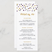 Paarse en Gold Confetti Stippen Moderne Menu Kaart (Voorkant / Achterkant)