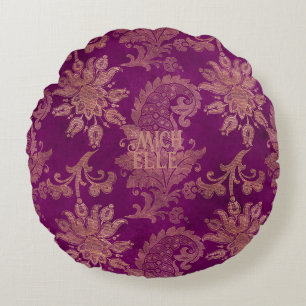 Paarse en Gold Damask Rond Kussen