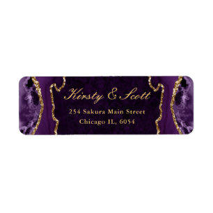 Paarse en Gold Faux Glitter Agate Wedding address Etiket