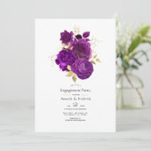 Paarse en Gold Floral Engagement party Kaart (Staand voorkant)