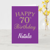 Paarse en Gold Glitter 70e geboortedagkaart Kaart (Gele Bloem)