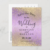 Paarse en Gold Glitter - Bewaar de datum van beken Aankondigingskaart (Voorkant / Achterkant)
