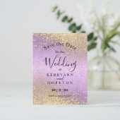 Paarse en Gold Glitter - Bewaar de datum van beken Aankondigingskaart (Staand voorkant)