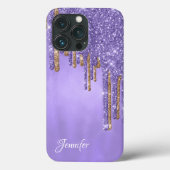 Paarse en Gold Glitter-schijven Case-Mate iPhone Case (Achterkant)