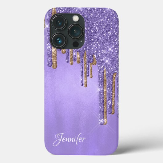 Paarse en Gold Glitter-schijven Case-Mate iPhone Case (Achterkant)